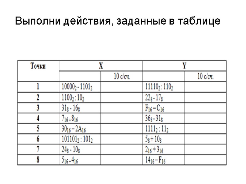Выполни действия, заданные в таблице